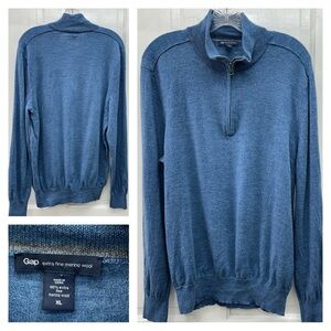 Gap extra fine merino wool 1/2 zip long sleeve blue heather sweater‎ men's xl